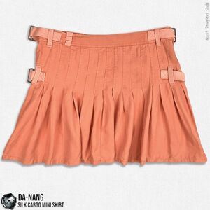 DA-NANG SURPLUS INDO-CHINE VINTAGE SILK PLEATED CARGO MINI SKIRT IN CORAL SMALL